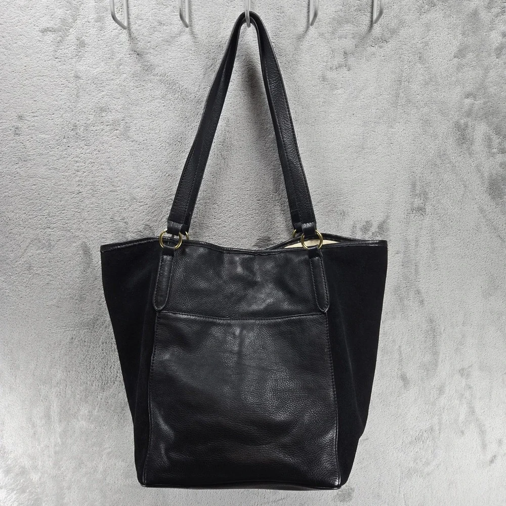 Margo New York Turnlock Hobo Tote Leather And Suede Lined Mixed Media Black